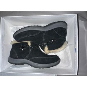 Easy Spirit Esserra Black Suede Faux Fur Lined Ankle Boots Womens 7.5 M